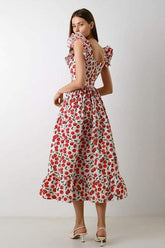 Griselda Cherry Printed Ruffle Midi Dress-Sunfere